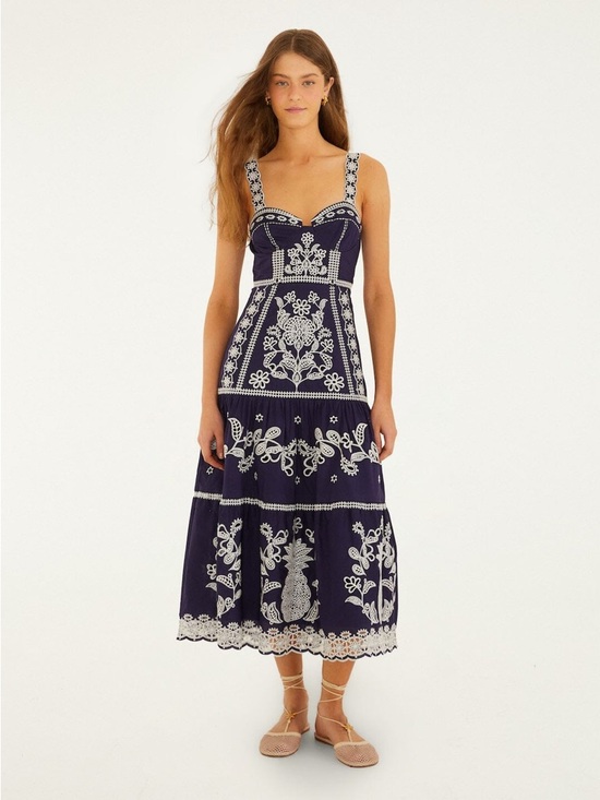 FARM Rio Dresses & Skirts - Farm Rio Blue Richelieu Embroidered Midi Dress